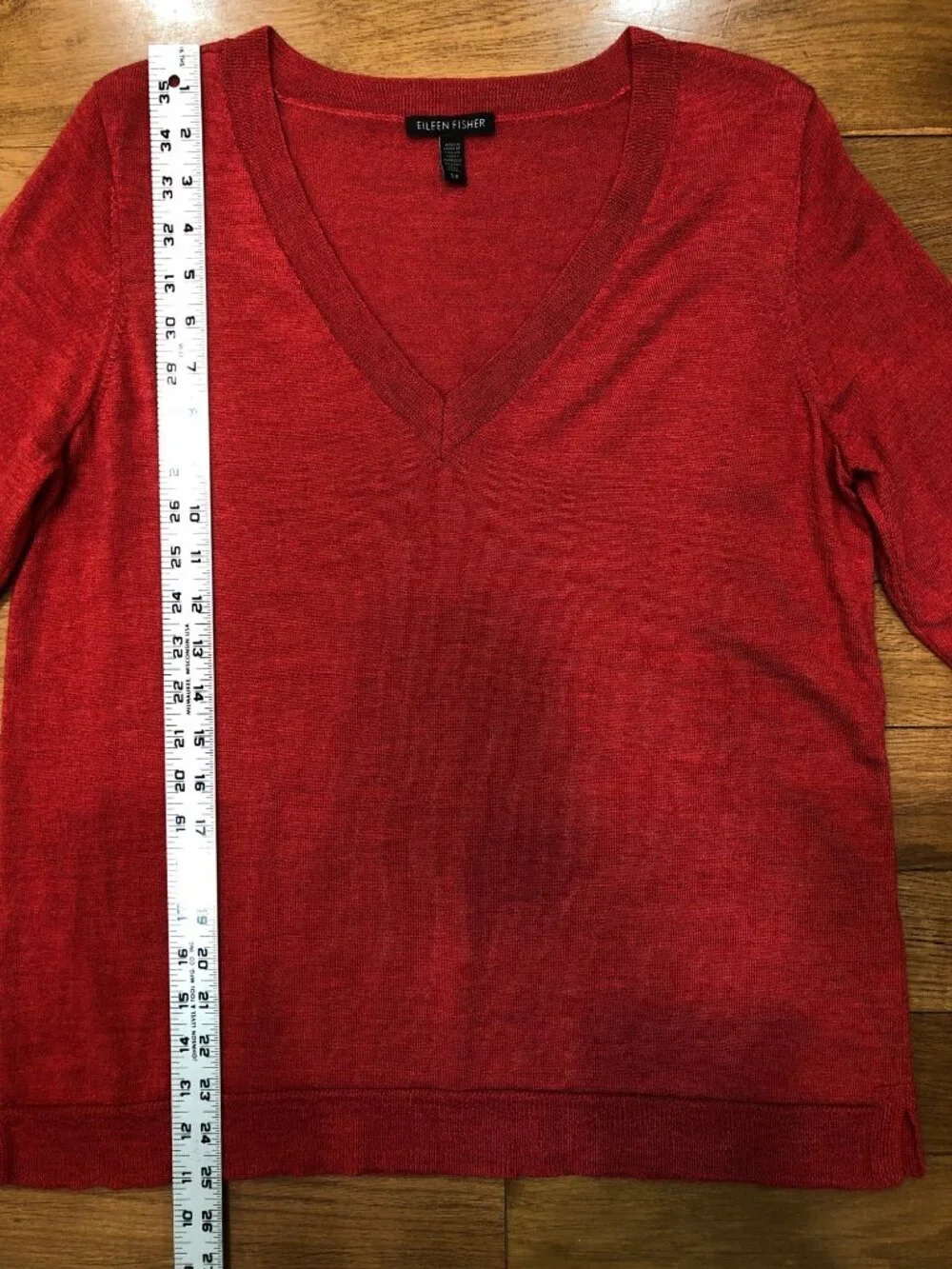 Eileen Fisher Italian Merino Wool V Neck Long Sleeve Red Sweater Size SP